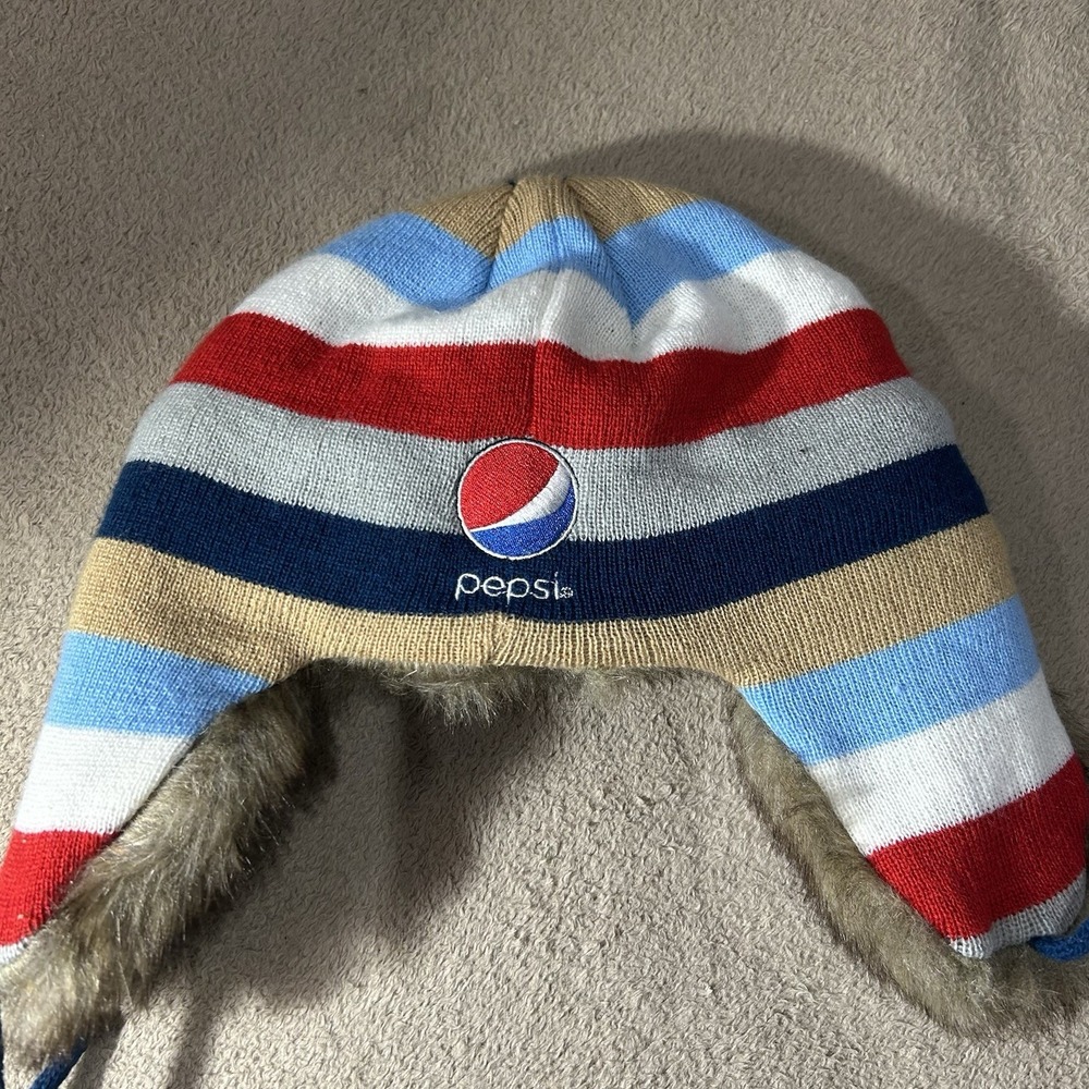 Vtg Pepsi Minnesota Twins Trapper Hat Fur Knit Bomber Beanie Melonwerk Small - Picture 2 of 5